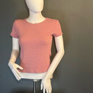 Liz and Sara Pink Ribbed Women's Rose Colored Top Sz Large